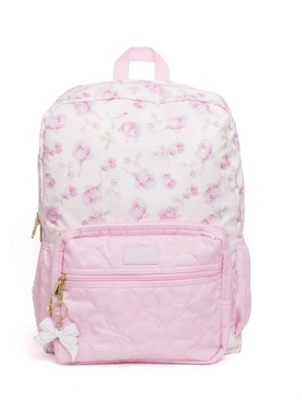 LoveShackFancy Pastel Pink Quilted Backpack with Floral Stationery Set